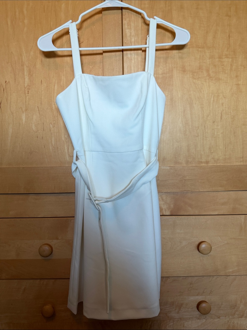 French Connection White Square-Neck Mini Dress with Belted Waist